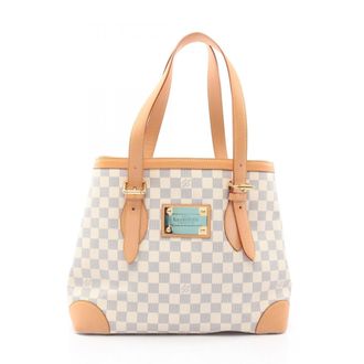 Louis Vuitton White Coated Canvas Damier Azur Leather Handbag Tote Bag (Pre-Owned)