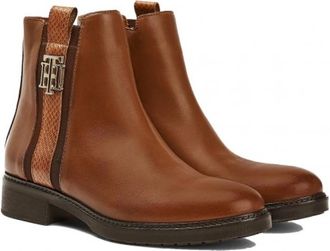 Tommy Hilfiger Leren Enkellaarsjes - Dames - Enkellaarsjes - Bruin - 36 EU - Katoen - Schoenen