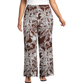 Lands End Rayon High Rise Wide Leg Pants - Set Bottom in Bark/vanilla Etched Leaves at Nordstrom, Size 16 W