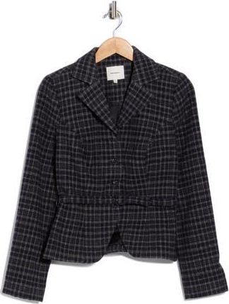 Reformation Mabel Belted Wool Blend Jacket in Navy Check at Nordstrom Rack, Size Xx-Small