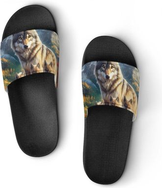 Generic Wolf Family Unisex Beach Slippers & Pool Slides Anti-Slip House Shoes for Home Outdoor