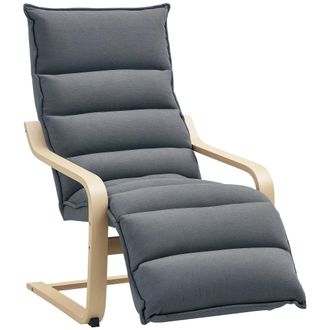 HOMCOM Birch Wood Lounge Chair For Living Room - Bedroom - Grey | TJ Hughes