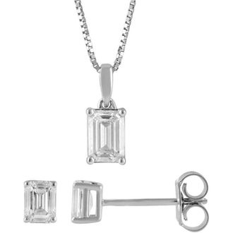 Grown Brilliance 1 Ctw Emerald Solitaire Lab Grown Diamond Pendant Earring Set in 14K White Gold, G Color, VS Clarity