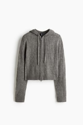 H&M Cardigan mit Kapuze und Frontzipper - Grau