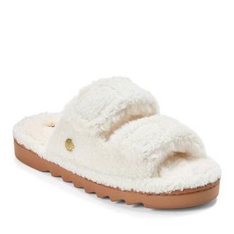 Dearfoams Regina Teddy Double Band Slide Slipper in Muslin at Nordstrom, Size X-Large