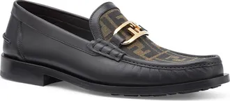 Fendi OLock FF Jacquard Vamp Loafer in Black/Brown at Nordstrom, Size 10Us