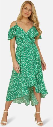 Yumi Ditsy Print Bardot Midi Dress in Green at Nordstrom, Size 10