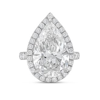 Diana M. Jewels Platinum 8cts pear lab grown diamond halo ring with pave band