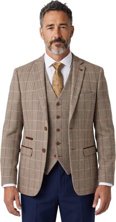 PAUL ANDREW Mens Brown Tweed Suit Mayfair Navy Trousers - Harris