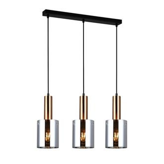 Netlighting Modern Hanging Pendant Brass 3 Light with Smoky Shade E27 in Black