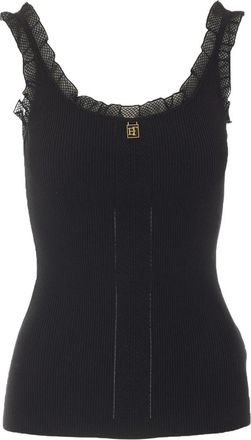 Elisabetta Franchi Gebreide top met logodetail - Dames - Tops zonder mouwen - Zwart - XS - Leer - Tops