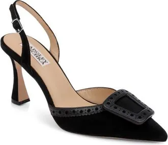 Badgley Mischka Yanira Slingback Pointed Toe Pump in Black Suede at Nordstrom, Size 7.5