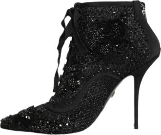 Dolce & Gabbana Womens Black Embellished Mesh Ankle Boots Shoes