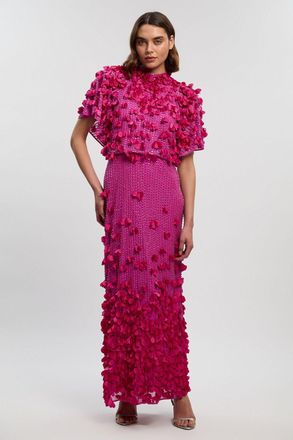 Karen Millen Womens Crystal Applique Angel Sleeve Woven Maxi Dress - Pink - Size 10 UK