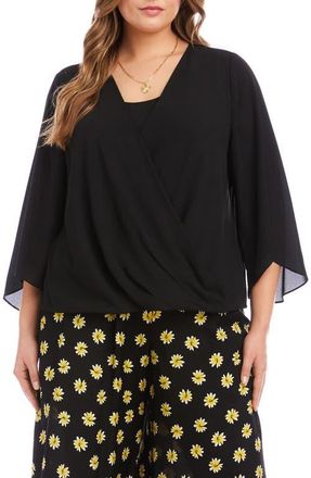 Karen Kane Drape Crossover Crepe Top in Black at Nordstrom, Size 0X