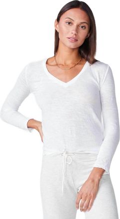 Monrow Textured Fitted Long Sleeve Tee In White