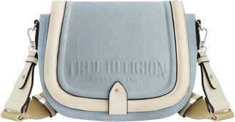 True Religion Distressed Logo Denim Saddle Bag