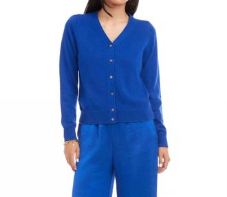 Karen Kane Classic V-Neck Cardigan Sweater In Royal Blue