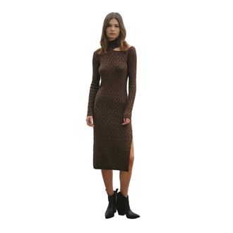 Akep Abito lungo in costina logo lurex - Dames - Casual kleedjes - Bruin - XS - Kleedjes