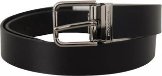 Dolce & Gabbana Black Calf Leather Logo Engraved Metal Buckle Mens Belt