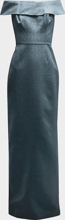 Teri Jon Off-Shoulder Metallic Column Gown