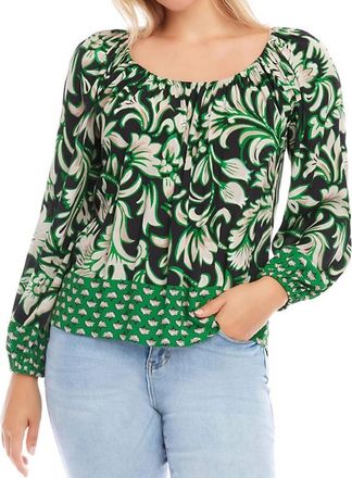 Karen Kane Barbara Border Print Top In Green Multi