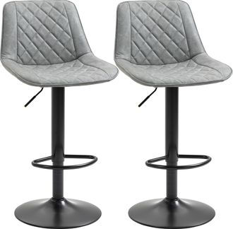 OEM Juego De 2 Taburetes De Bar Giratorios Altura Ajustable 86-106 Cm Tapizada En Cuero Sint&eacute;tico Respaldo Y Reposapi&eacute;s Gris
