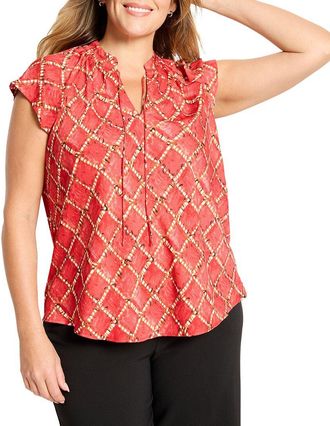 Nic+Zoe NIC+ZOE Plus Squiggle Check Cap Sleeve Top