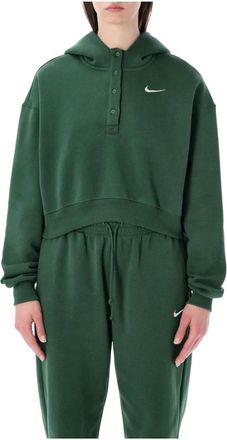 Nike Sportswear Club Fleece Button-Neck Cropped Hoodie - Dames - Sportshirts - Groen - M - Katoen - Fitness