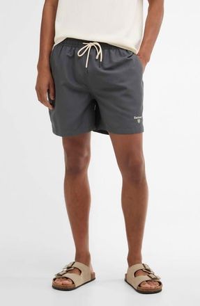 Barbour Water Reactive Leaf Print Swim Trunks in Asphalt at Nordstrom, Size Xx-Large