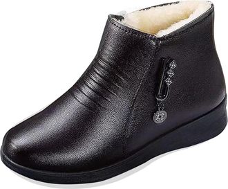 Generic womens snow boots Winter Boots Women UK Wide Fit Waterproof Shoes Fur Lined Wellies Ladies Leather Wedge Ankle Boot Arch Support Orthopedic Shoe Faux 