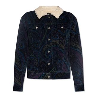 Etro Ribfluwelen jas - Dames - Zomerjassen - Blauw - L - Nepbont - Jassen