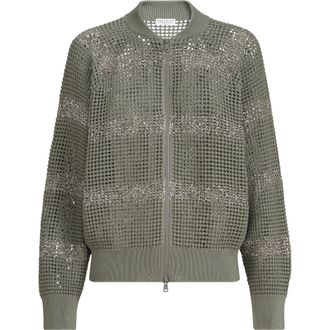 Brunello Cucinelli Cardigan with dazzling stripes in Khaki at Nordstrom, Size 3X-Large Eu