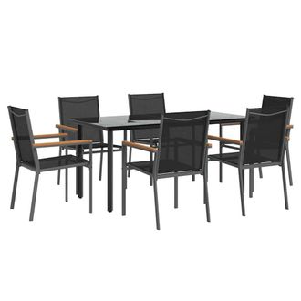Berkfield Home Beautiful 7 Piece Garden Dining Set Black Textilene & Steel