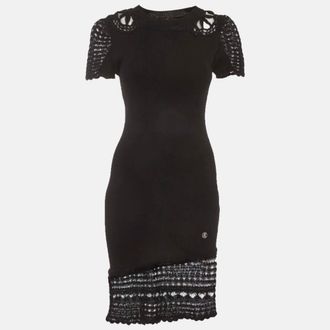 Roberto Cavalli Black Mohair And Knit Mini Dress
