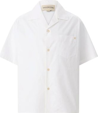 Valentino Short Sleeve Shirts, male, White, Size: XL Cotton Poplin Vacation Shirt