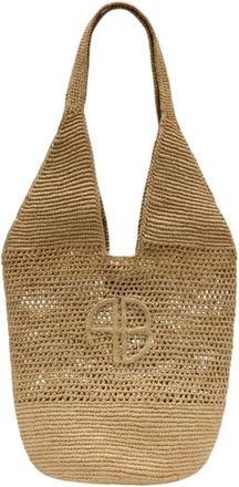 Anine Bing Tote Bags, female, Beige, Size: ONE SIZE Leah Logo Hobo Raphia