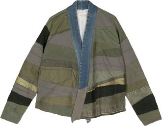 Greg Lauren shawl-collar patchwork jacket - men - Nylon/Wool/Cotton/Cotton/Polyurethane - 5 - Green