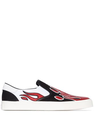 Amiri flame appliqu&eacute; slip-on sneakers - men - Leather/Leather/Canvas/Rubber - 45 - Black