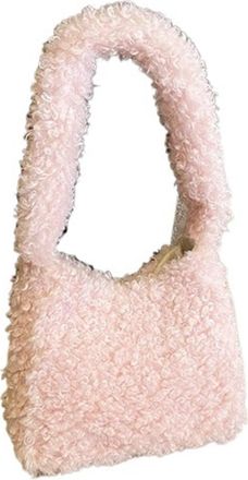 Generic Womens Plush Bags Womens Shoulder Bag Vintage Soft Plush Ladies Underarm Bags Female Fluffy Tote Handbags(Pink)