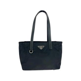 Prada Pre-owned Tote Bags, female, Black, Size: ONE SIZE Pre-owned Nylon Leather Tote Bag