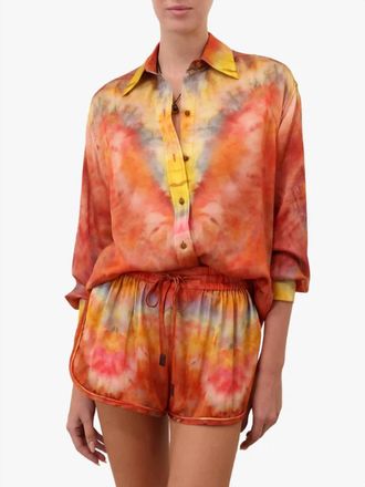 Zimmermann Alchemy Relaxed Satin Shirt In Ruby Tie Dye