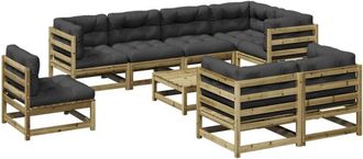 vidaXL Set De Sof&aacute;s Jard&iacute;n 9 Pzas Con Cojines Madera Pino Impregnada Vidaxl