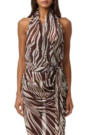 Naked Wardrobe Chiffon Halter Top in Wild Riviera at Nordstrom, Size X-Small