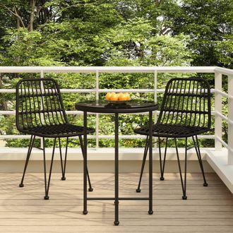 vidaXL Juego De Comedor De Jard&iacute;n 3 Piezas Rat&aacute;n Sint&eacute;tico Negro Vidaxl