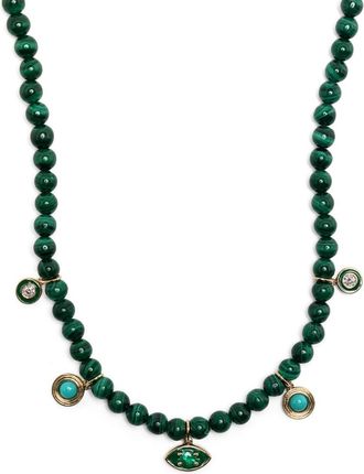 Sydney Evan 14K Yellow Gold Marquise Eye Malachite And Diamond Necklace - Mens - Diamond/Malachite/14kt Yellow Gold