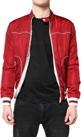 Dolce & Gabbana Red White Nylon Full Zip Men Bomber Jacket Clothing