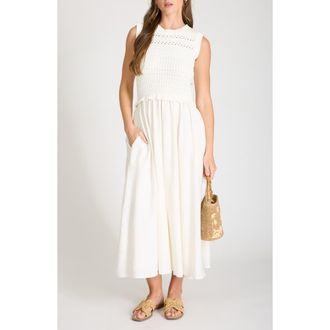 August Sky Mixed Media Maxi Dress in Cream at Nordstrom Rack, Size Medium