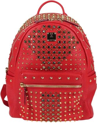 MCM Vintage Vicetos Backpack Leather Red Leather Backpack Bag (Pre-Owned)