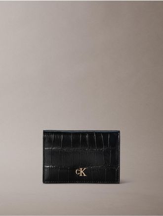 Calvin Klein Womens Croc Minimal Monogram Card Case - Black